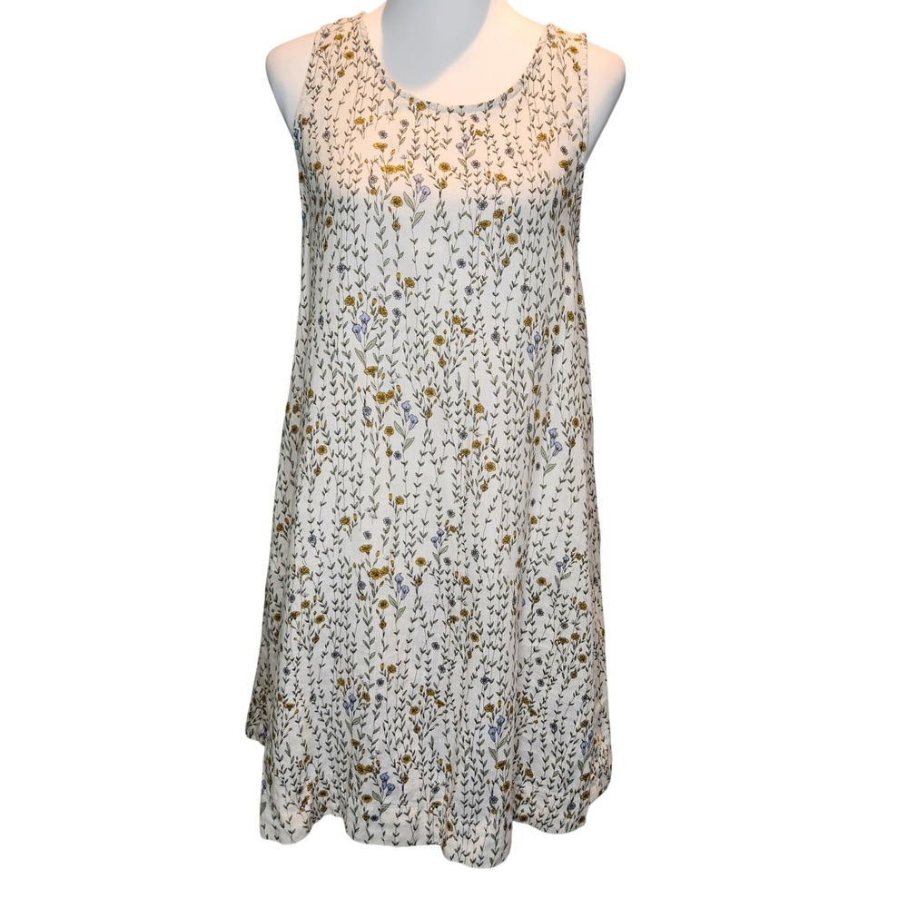 Rachel Zoe Shift Dress Cream Floral 100% Linen Sleeveless Garden Party Small - Picture 2 of 7